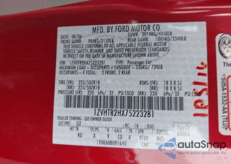 2007 Ford Mustang Gt Deluxe/Gt Premium z USA, uszkodzony, nr VIN 1ZVHT82HX75223281